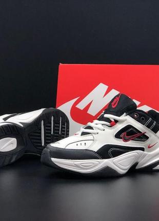 Кожаные кроссовки nike m2k tekno black red white / демисезонные спортивные кроссовки для города / кросівки чоловічі шкіряні на кожен день2 фото