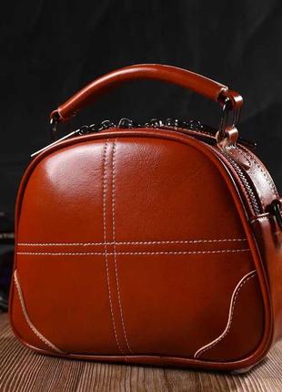 Удобная глянцевая сумка на плечо из натуральной кожи vintage коричневая1 фото