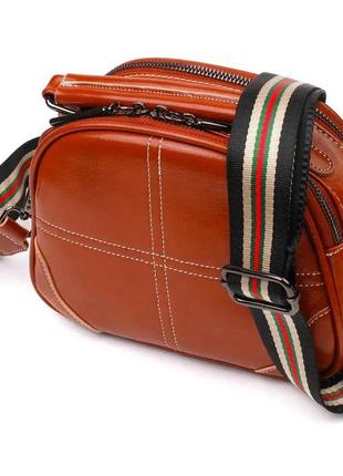 Удобная глянцевая сумка на плечо из натуральной кожи vintage коричневая6 фото