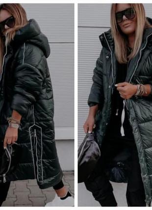 Жіноче пальто з капюшоном  50_01/ мр 11 куртка довга зима (42-46 48-52 оверсайз  великі розміри )
