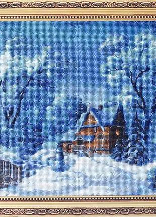 Набір алмазна мозаїка вишивка казкова зима зимовий пейзаж сніг завірюха на підрамнику повна 5d 65х501 фото