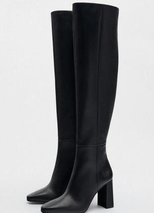 Zara зара високі шкіряні чоботи ботфорти, сапоги1 фото