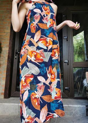 Платье миди с карманами длинное шелковое шёлк вискоза в принт листья4 фото