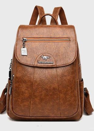 Стильний жіночий рюкзак кенгуру, мінірюкзачок для дівчат модний коричневий2 фото