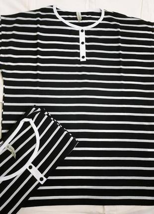 Женская черно-белая хлопковая футболка в полоску3 фото