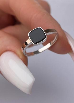 🇺🇦 кольцо серебро 925° с золотой пластиной 375°, вставка им.оникс, черный квадрат 1199.10