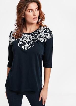 Черный женский лонгслив lc waikiki / лс вайкики с кружевным принтом