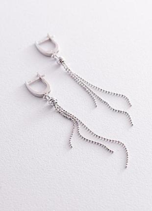 Серьги "шарики" с цепочками (белое золото) 
с07815