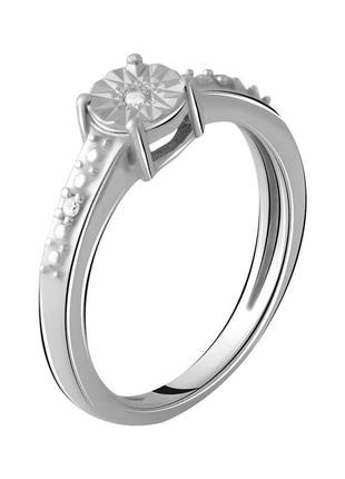 Серебряное кольцо komilfo с натуральными бриллиантом 0.027ct, вес изделия 2,56 гр (2048565) 18 размер1 фото