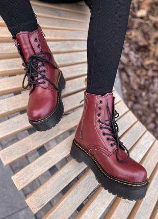 Шикарные женские зимние ботинки dr. martens jadon bordo3 фото