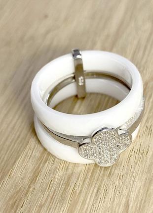 Серебряное кольцо komilfo с керамикой, вес изделия 6,99 гр (1223741) 15.5 размер2 фото