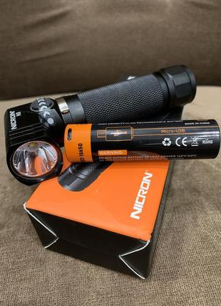 Поворотний ліхтар nicron n9 + акумулятор + чохол (1000lm, samsung led, магніт, кліпса, 18650 micro usb акб)