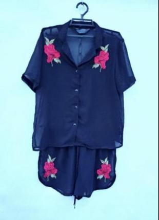 Піжама костюм для дому шорти сорочка вишивка secret possessions victoria’s secret