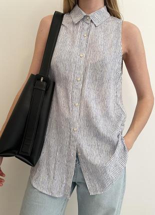 Новая белая легкая рубашка из вискозы в голубую полоску lili’s closet