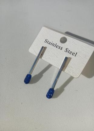 Стильні сережки медична сталь із синіми каменями нові