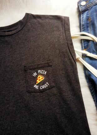 Сіра чорна меланж футболка майка з модним принтом їжі на кишені бавовна стрейч4 фото