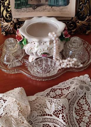 Винтажный дамский туалетный будурный набор из стекла