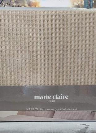 Покрывало вафельное пике евро размер 240 на 260 см с наволочками marie claire турция бежевое