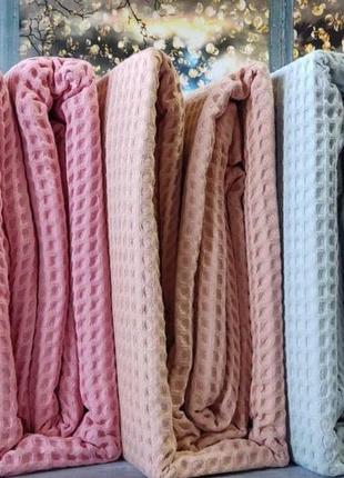 Покрывало вафельное пике евро размер 240 на 260 см с наволочками marie claire турция бежевое