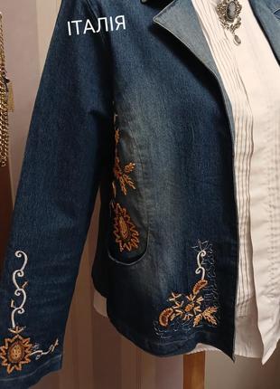 Італія джинсовий жакет з вишивкою италия джинсовый пиджак легкий1 фото