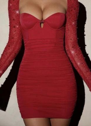 Новое платье oh polly красное с рукавами на выпуск вечерняя3 фото