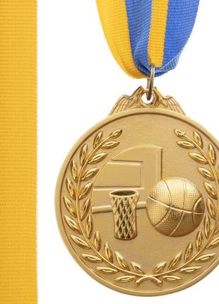 Медаль спортивна зі стрічкою баскетбол золото3 фото