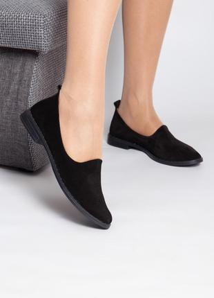 Черные базовые велюровые туфли балетки 39 размера4 фото