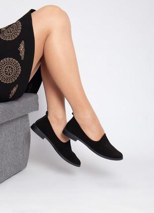 Черные базовые велюровые туфли балетки 40 размера