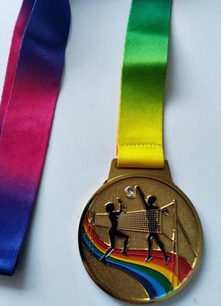 Медаль спортивная с лентой волейбол золото