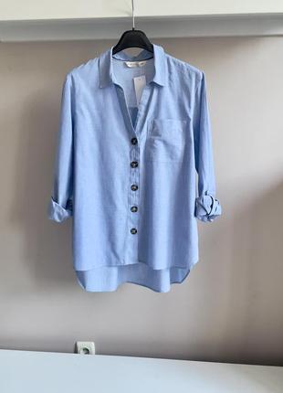 Голубая, хлопковая рубашка