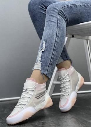 Високі кеди / легкі літні кросівки сітка білі рожеві1 фото