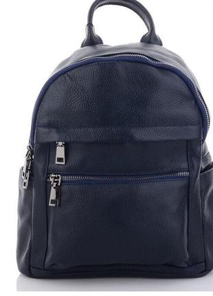 Шкіряний рюкзак темно-синій1 фото