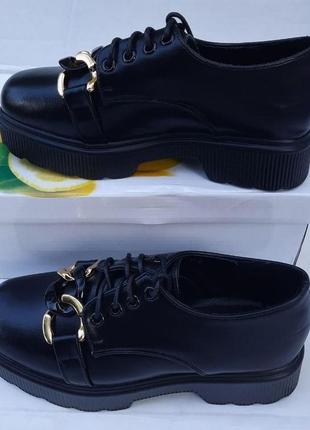 -жеські чорні туфлі на толстой підошві (розміри: 36,37,38,39,40,41) — 710-3