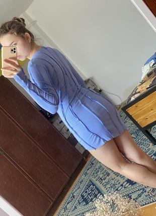 Сукня блакитна в рубчик2 фото
