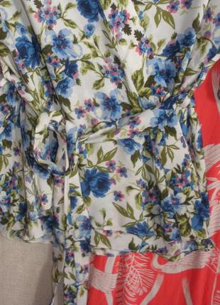 Цветочная блуза на запах вискоза воланы3 фото