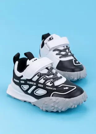 Кросівки для хлопчиків lq203-6 чорні білі на липучках