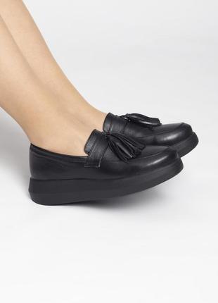 Кожаные черные лоферы - туфли с кисточками 40 размера2 фото