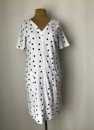 Льняное белое платье в горошек от marks&spencer, размер 14, укр 46-48-505 фото
