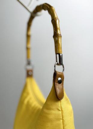Літна жовта сумка з бамбуковою ручкою3 фото