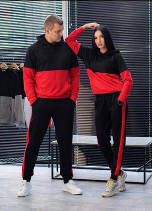 Парные спортивные костюмы премиум качества черный с красным м130