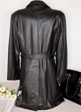 Черная кожаная куртка с поясом и карманами real leather quality garments кожа3 фото