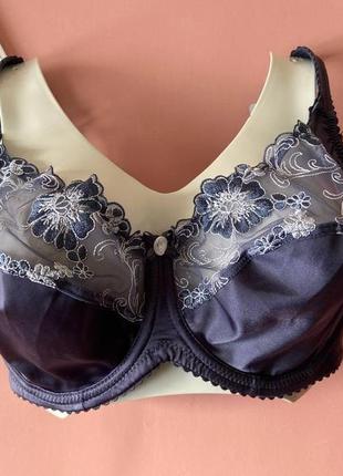 80/85/90f синій бюстгальтер без поролону з вишивкою