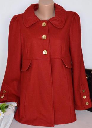 Брендовое темно-красное шерстяное демисезонное пальто с карманами new look этикетка1 фото