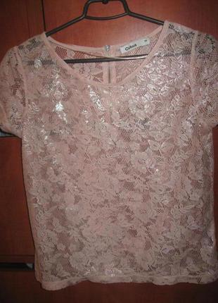 Святковий топ мереживний з напиленням сріблясто-пудровий