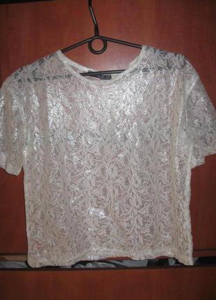 Праздничный топ кружевом с блеском шампань