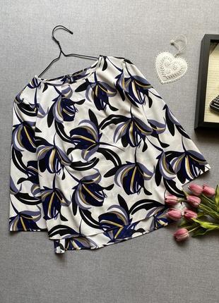 Блуза marks&spencer, в цветочный принт, 12 размер, белая с синим,4 фото