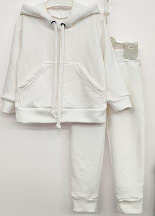 Цена зависит от размера! костюм двойка детский подростковый спортивный худи кенгуру штаны, молочный
