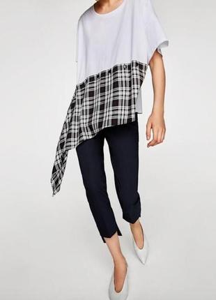 Біла асиметрична картата блузка футболка zara!