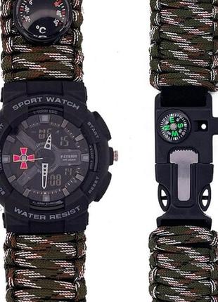 Тактичний годинник patriot 005bksu з логотипом зсу з паракордовим ремінцем компасом термометром