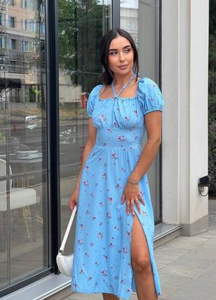 450 грн💙платье женское с разрезом на ножке миди длинное легкое